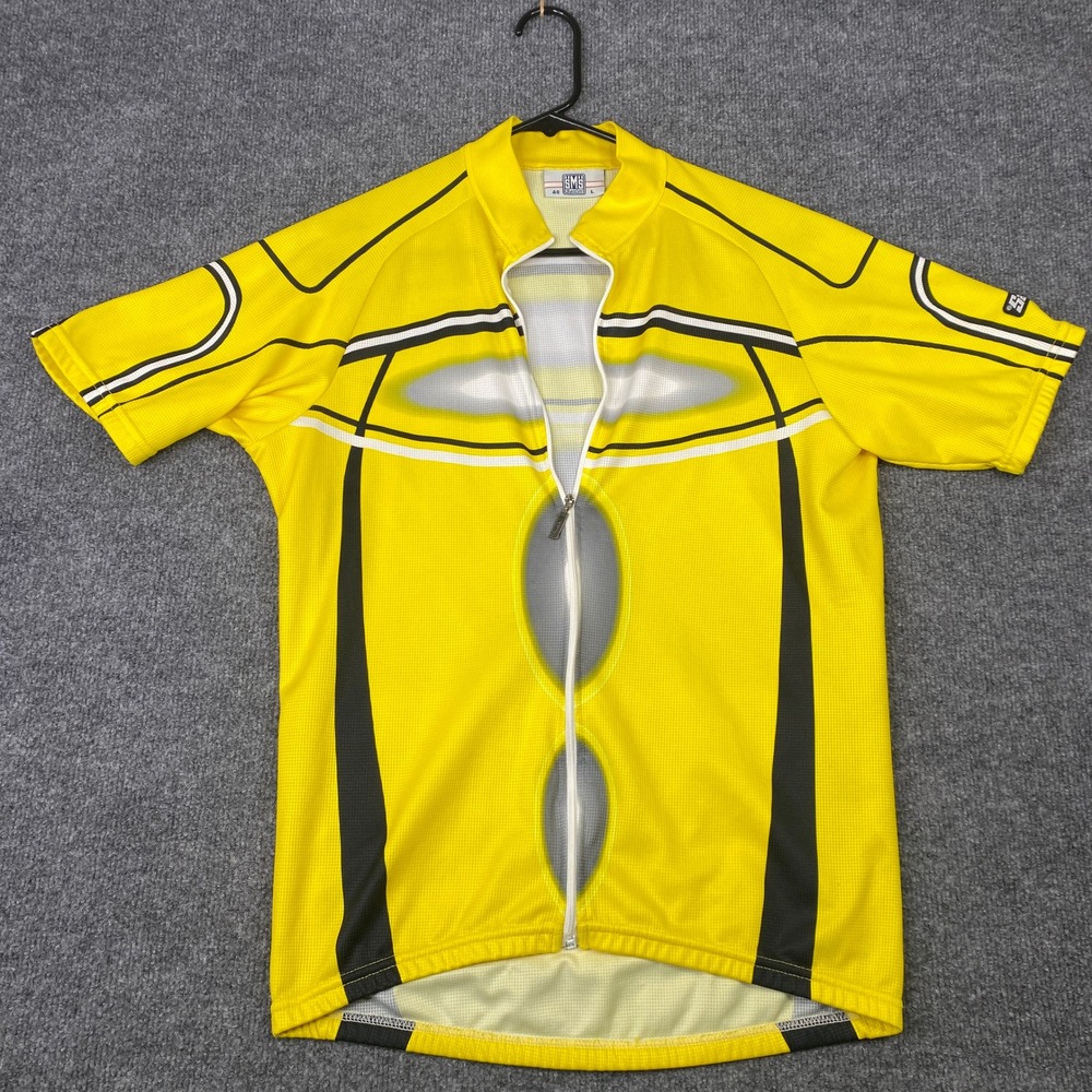 Santini SMS Mens Cycling Jersey Yellow Black Full Zip Made in Italy Large